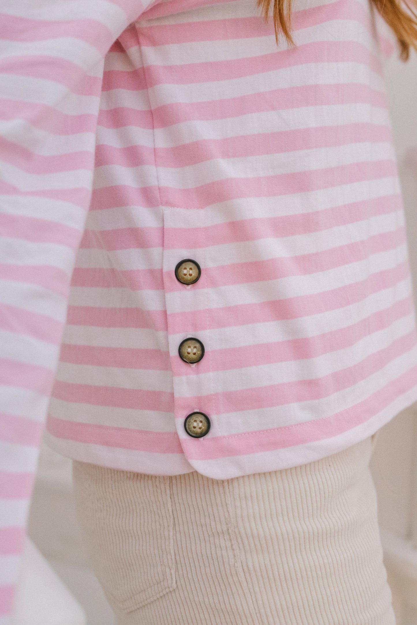 Rosie Striped Long sleeved Top-Pink/Ivory stripe