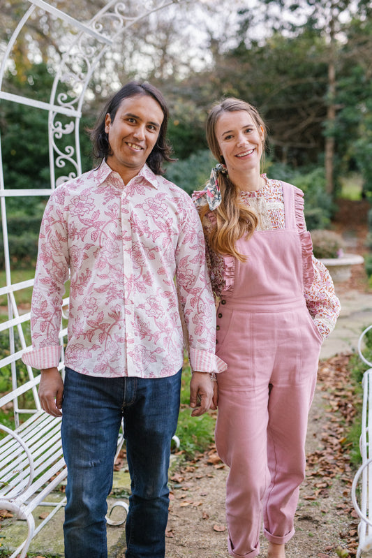 Men's Shirt in Pink Floral Retro