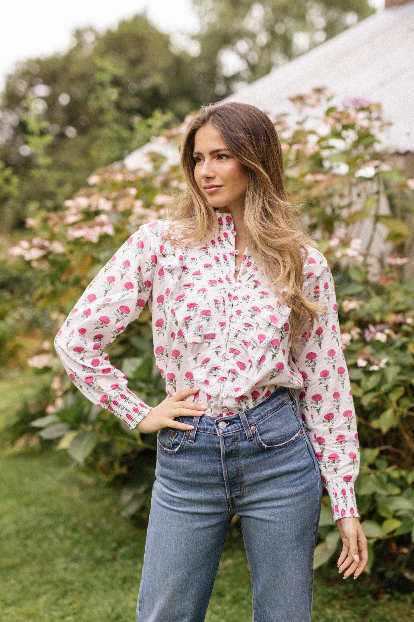 Marigold Ruffle Blouse in Pink