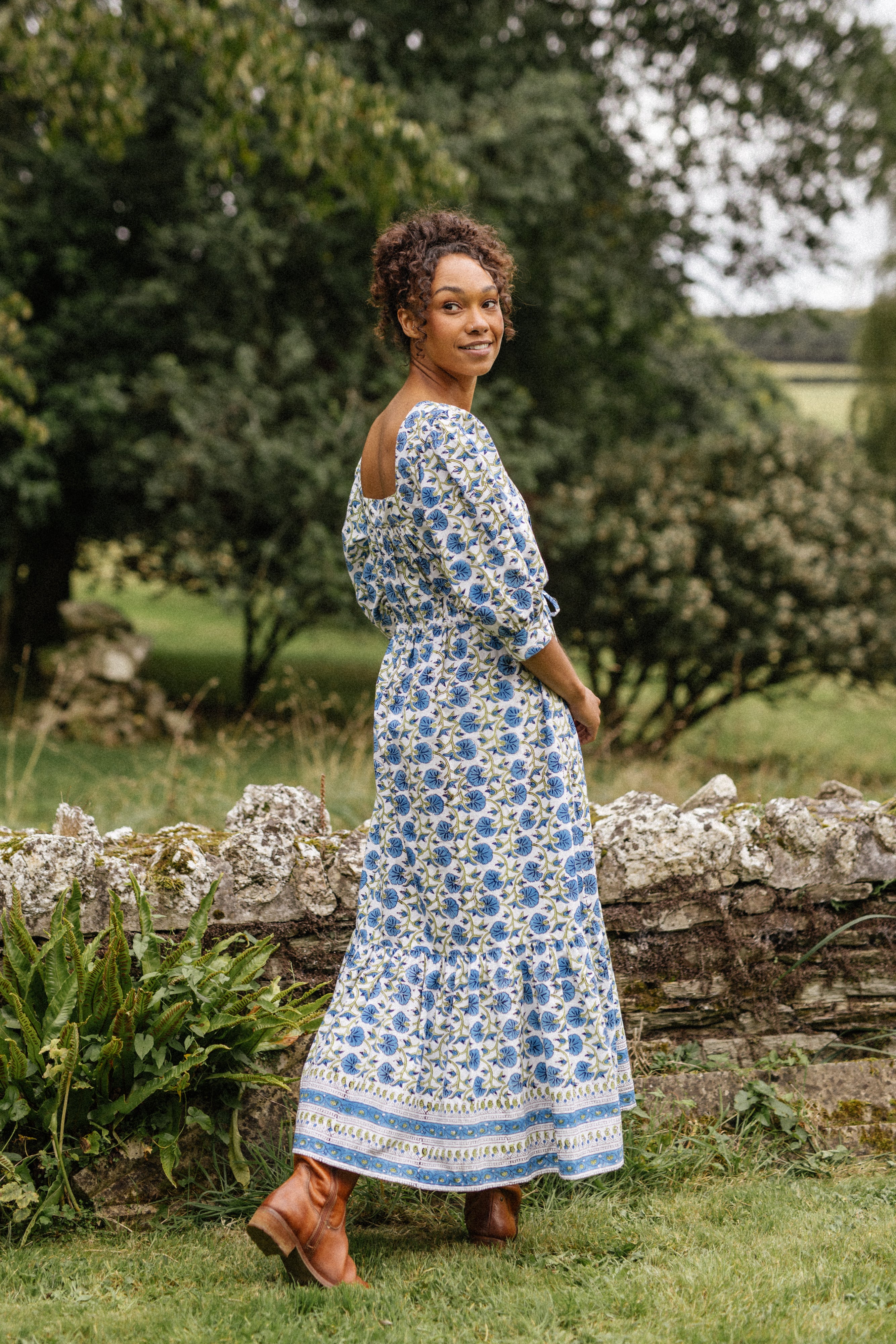 Meadow Dress Long in Blue Pink Lemons Boutique