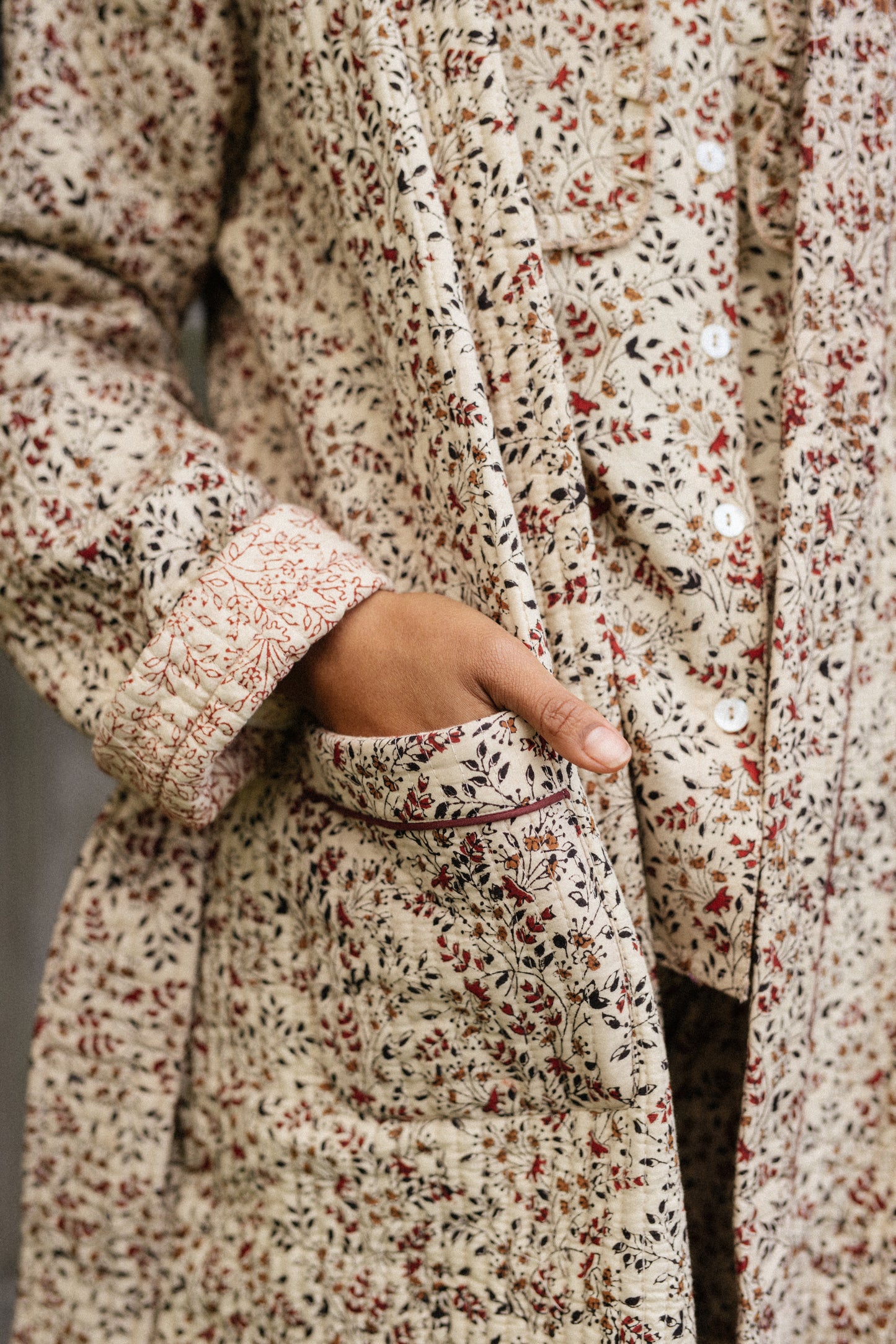 Wild Meadow Quilted Dressing Gown in Warm Red