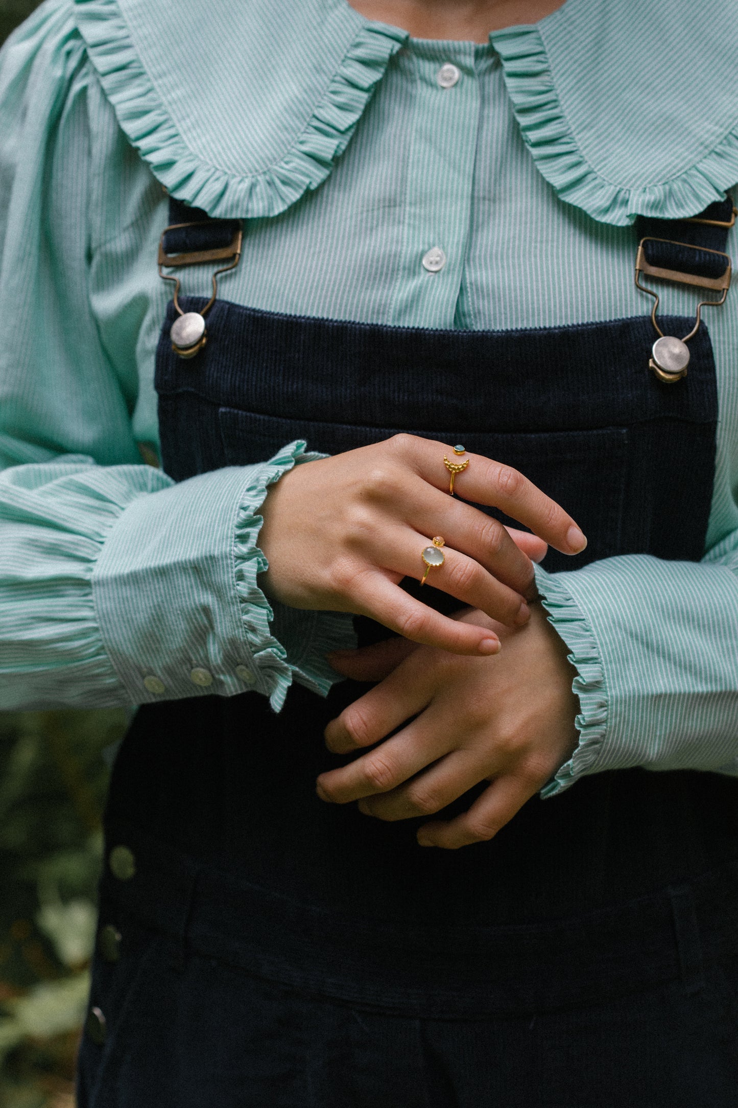 Gold Vermeil Moon Ring in Blue Chalcedony