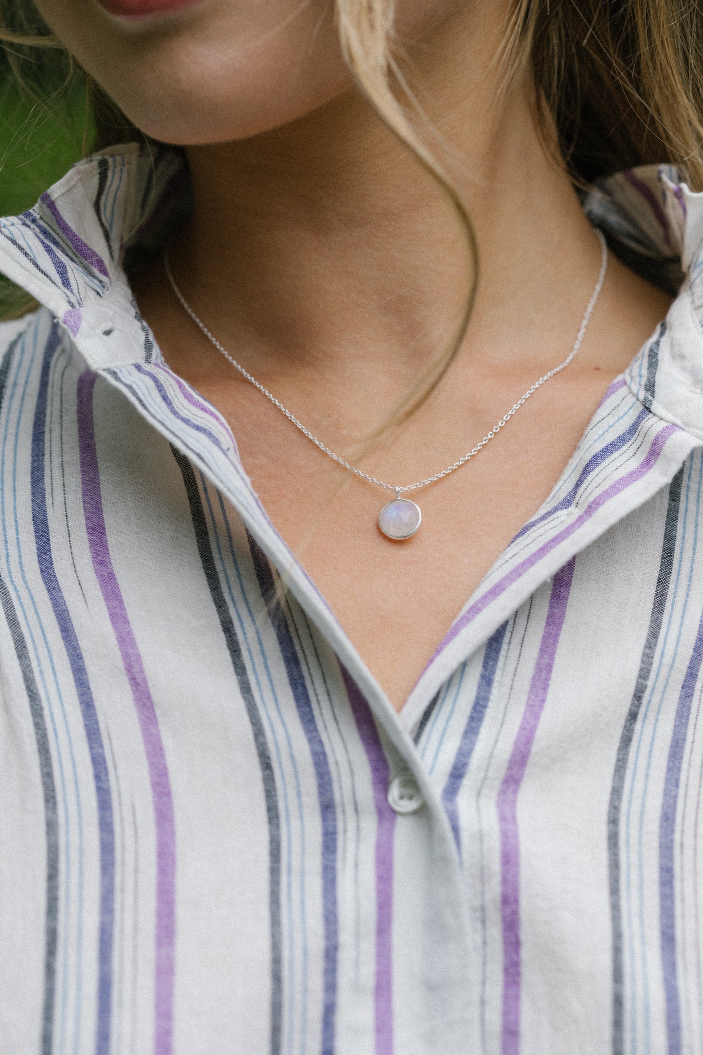 Sterling Silver Necklace with Rainbow Moonstone