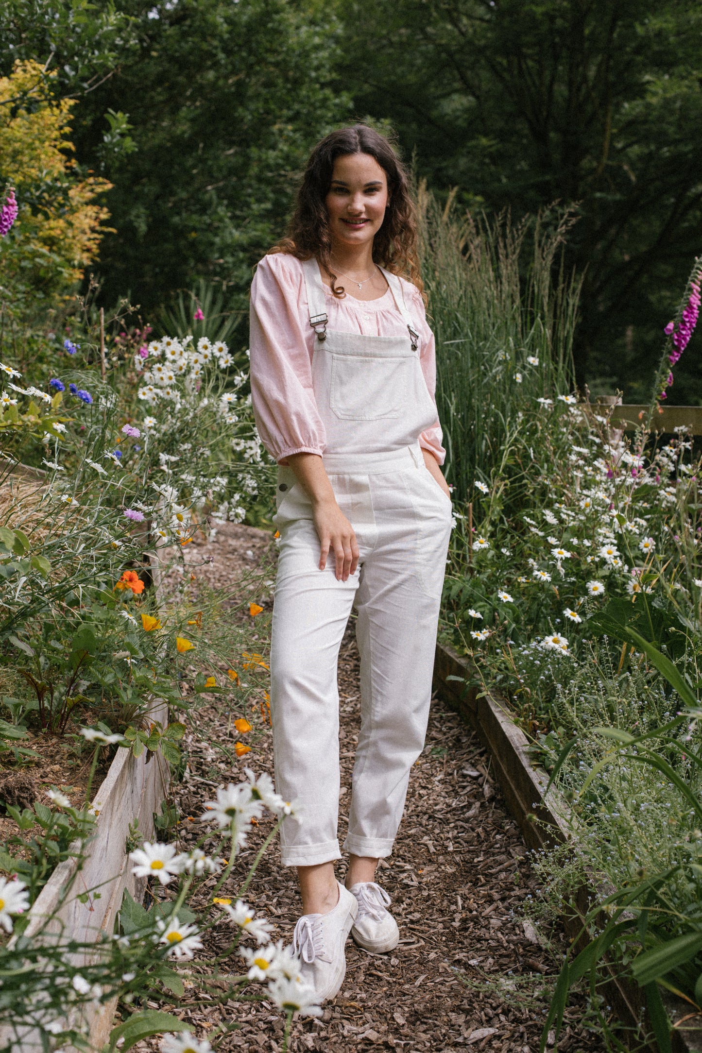 Cotton Linen Organic Dungarees in Natural