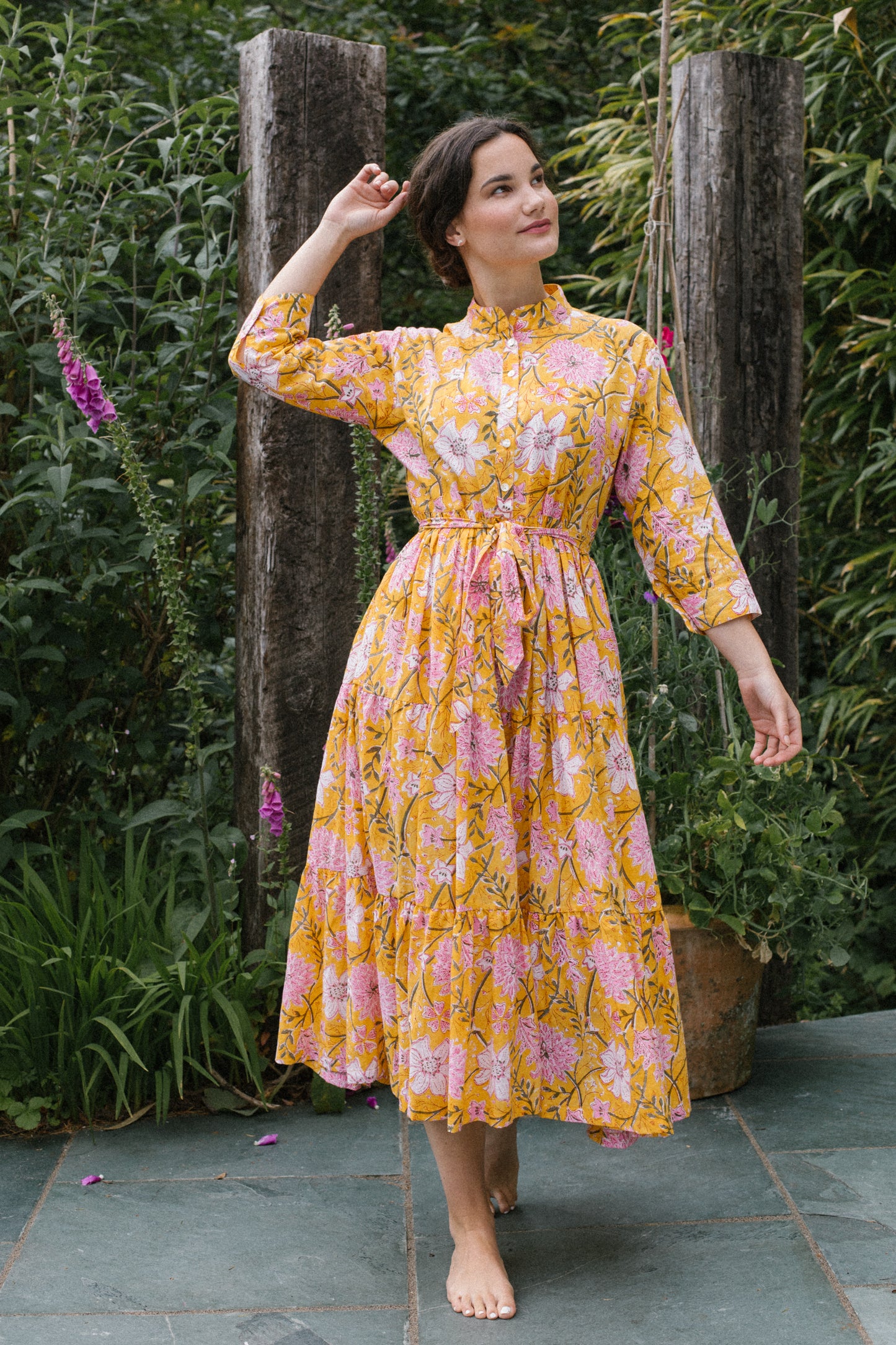 Claudia Maxi Prairie Dress Marigold/Pink